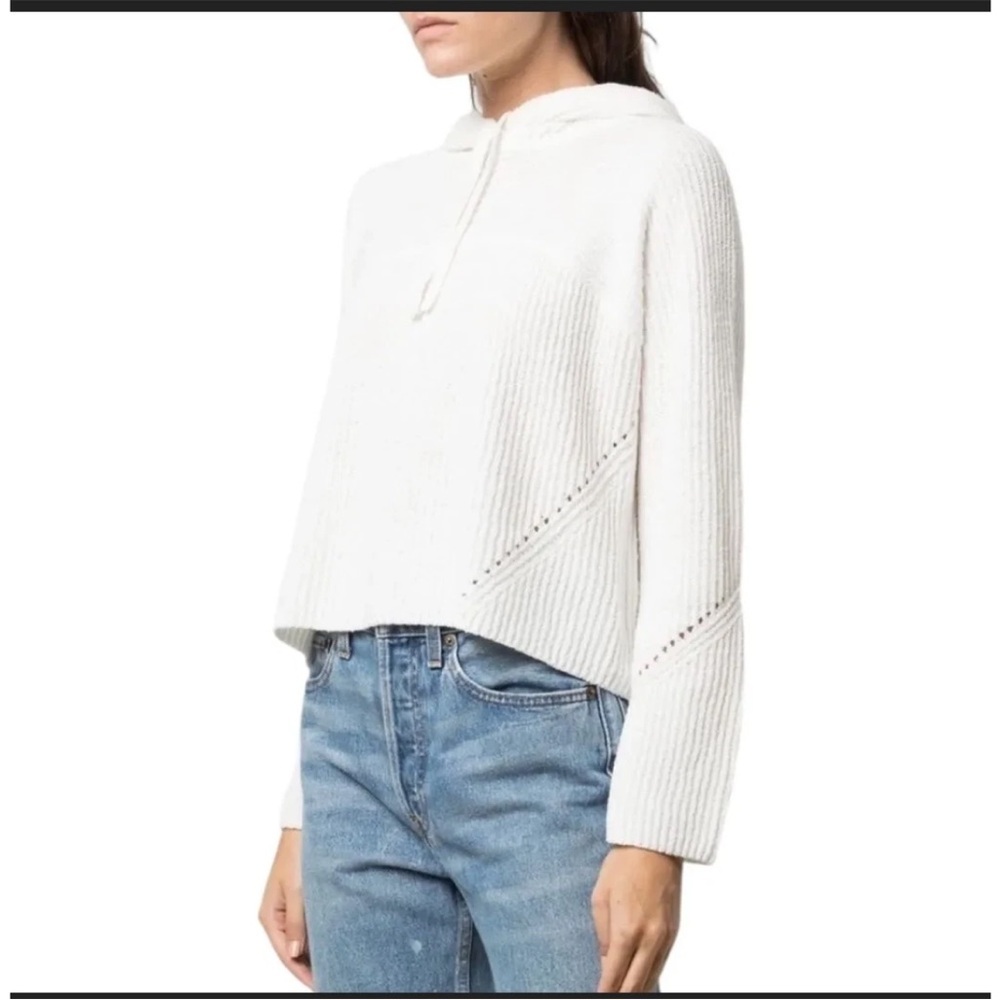Rag & Bone Sonny Sweater Hoodie Large chunky Knit Crop fisherman Knit Cream - Picture 1 of 8